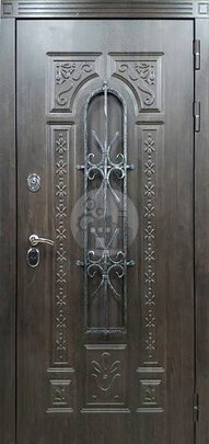 Металлическая дверь с кованой решеткой, массив дерева-ДВ-470