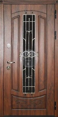 Входная дверь с отделкой винорит, со стеклом и ковкой-ДВ-404