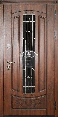 входная дверь с отделкой винорит, со стеклом и ковкой-ДВ-404